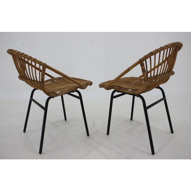 Set of Rattan and Iron Lounge Chairs by Alan Fuchs, Czechoslovakia, 1970s For Sale - Image 4 of 14