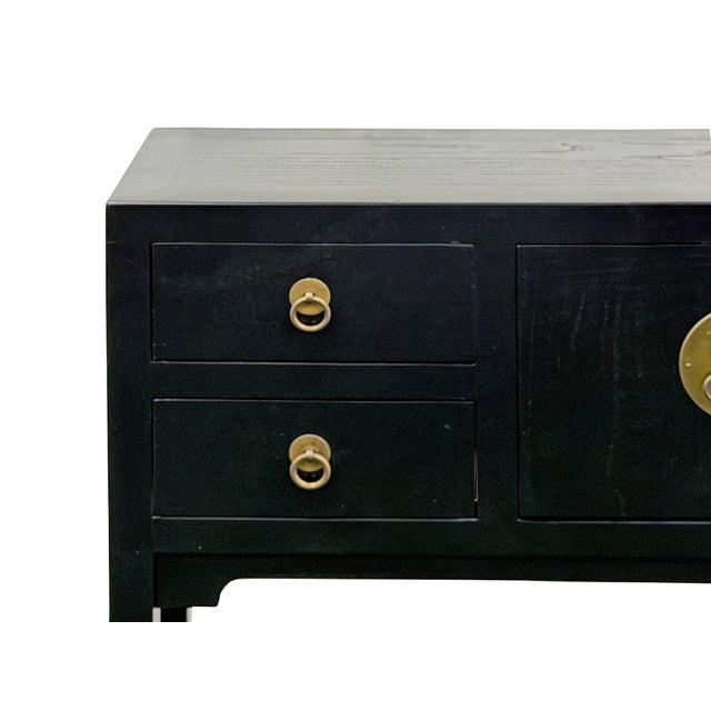 37" Black 4 Drawers Moon Face Slim Narrow Foyer Console Side Table For Sale - Image 11 of 12