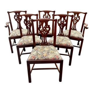 Vintage Henkel Harris 101 S Mahogany Pierced Back Dining Chairs - Set of 6 For Sale