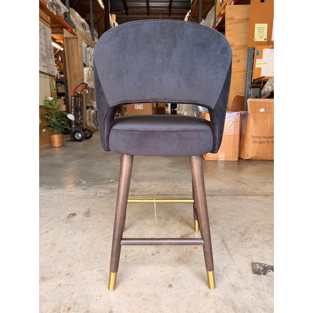 Contemporary Sunpan Modern Home Black Velvet Counter Stool For Sale - Image 3 of 6