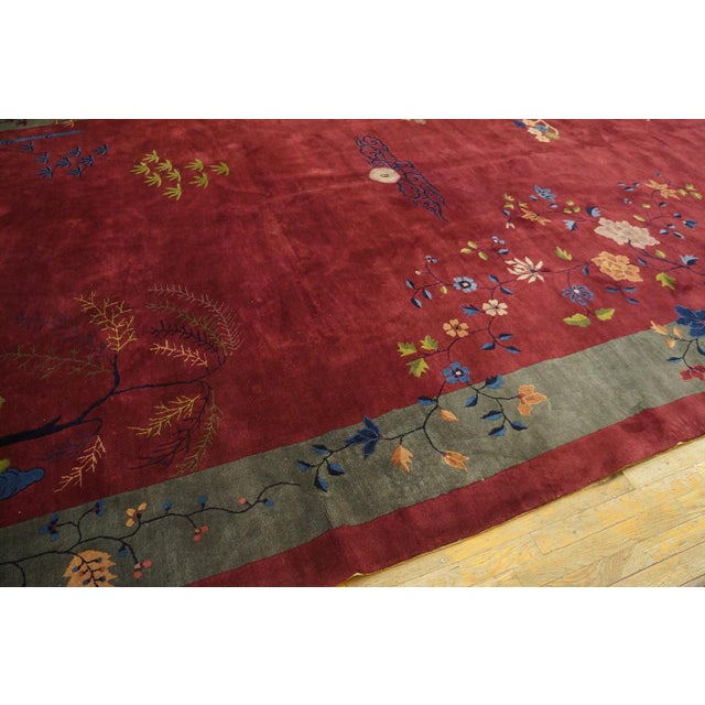 Extraordinary Display of the Chinese-Ness in a Red-Raspebery Background Color Antique Art Deco Rug For Sale - Image 11 of 12