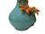 Turquoise Teal Bulbous Round Body Orange Dimensional Lily Flower Art Vase For Sale - Image 12 of 15