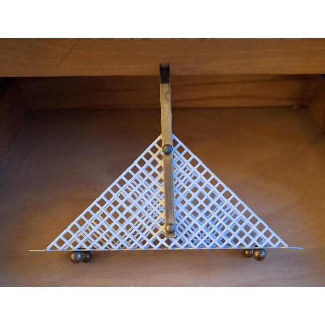 1950s Mid-Century Napkin Holder in Lacquered Perforated Metal with Brass Handle and Feet, 1950s For Sale - Image 5 of 6