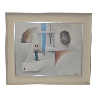 1970s Vintage Surreal Painting by Carlo Wahlbeck For Sale