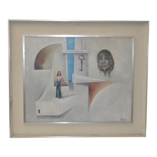 1970s Vintage Surreal Painting by Carlo Wahlbeck For Sale