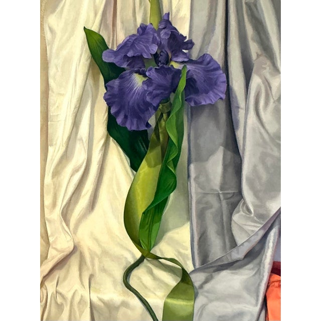 Contemporary Vintage Monumental Original Oil Painting of Iris For Sale - Image 3 of 12