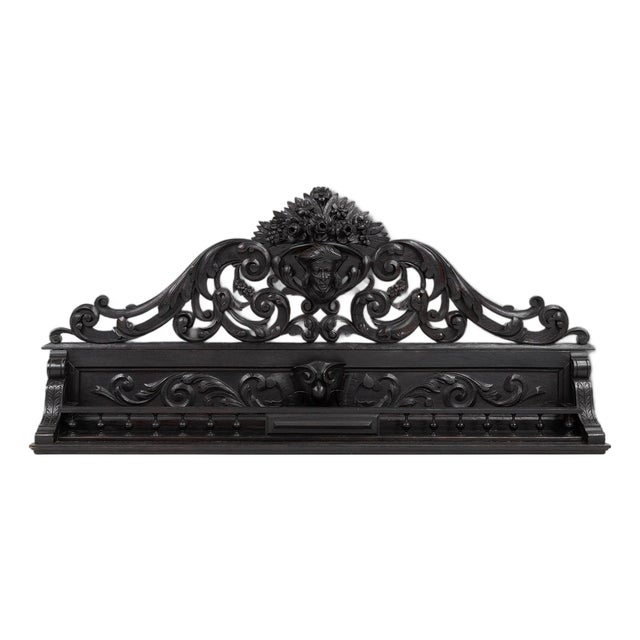 Baroque Carved Black Wooden Sculptured Shelf, France, 1850s For Sale