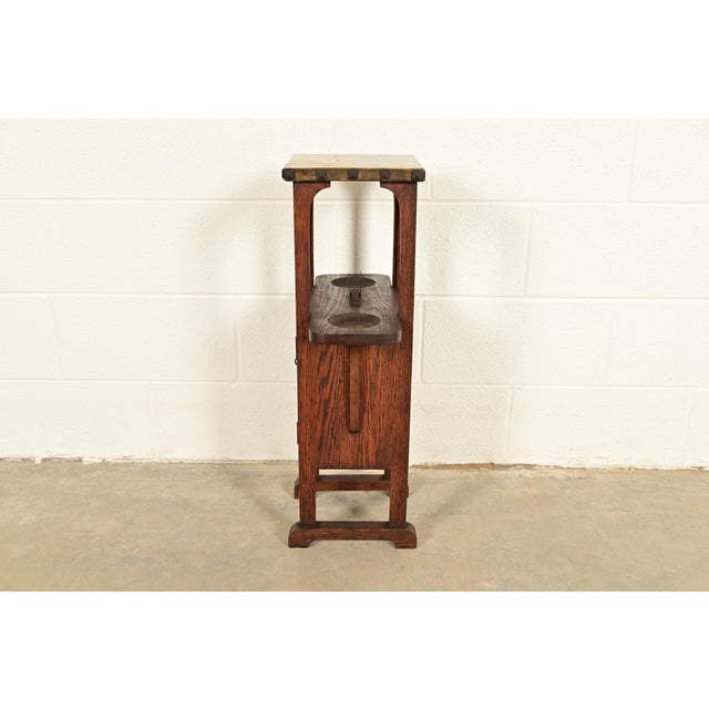 Stickley Brothers Style Antique Mission Arts & Crafts Oak and Brass Smoker Stand, Circa 1910 For Sale - Image 14 of 17