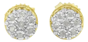 14K Yellow Gold Plated .925 Sterling Silver 1/7 Cttw Diamond Miracle Set Stud Earrings