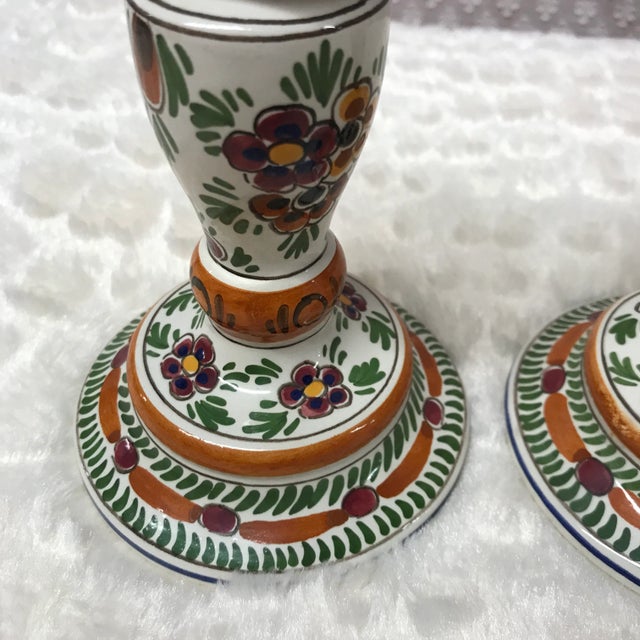 Delft Pair of Vintage Delft Polychomatic Floral Candlestick Holders For Sale - Image 4 of 10