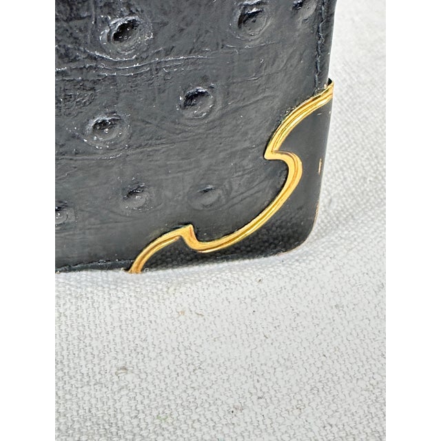 Vintage Chic De Paris Black Ostrich Embossed Leather Top Handle Portfolio Bag For Sale - Image 11 of 12