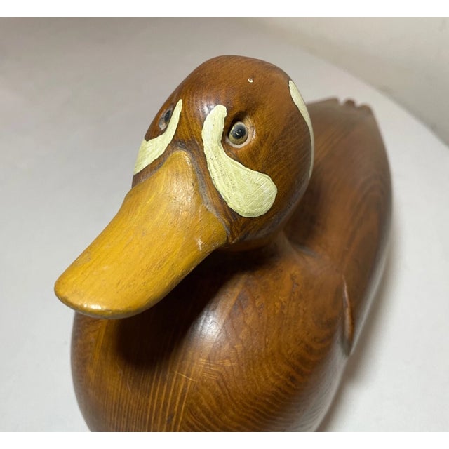 Vintage 1986 Charles Bruno Carved Wood Folk Art Duck Decoy Bird Sculpture Statue For Sale - Image 13 of 14