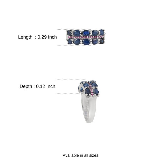 2.29 Ct Blue Sapphire and Ruby Handmade 925 Sterling Silver Ring, Size 5 For Sale - Image 11 of 14