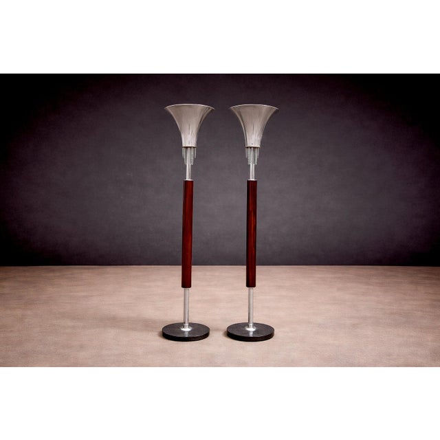 Pair of “Torchierre” Floor Lamps in Rosewood, Crystal & Metal, Unknown, 1950s - Lot 474A For Sale - Image 4 of 10