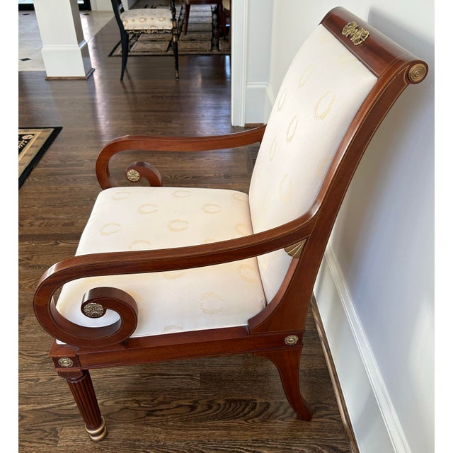 Kindel Furniture Kindel Neoclassical Empire Regency Mahogany Scroll Lounge Armchair For Sale - Image 4 of 6