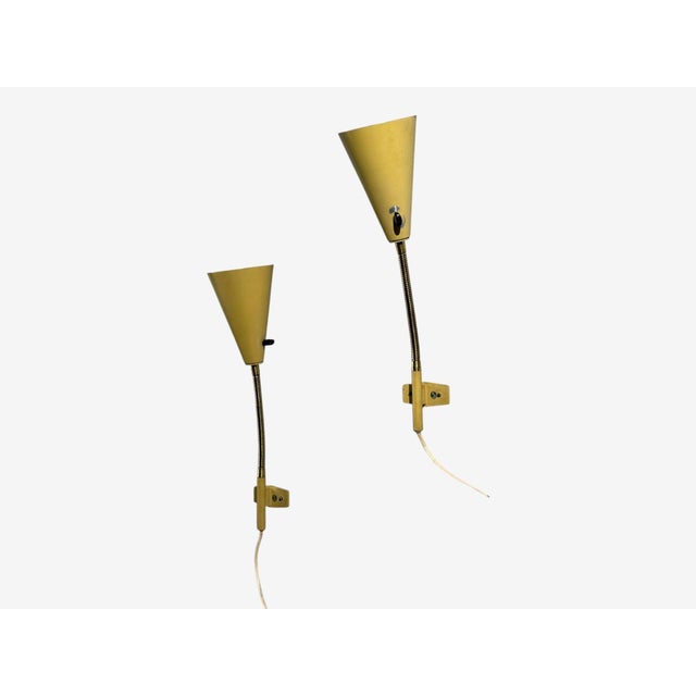 1950s Ajh, Adjustable Wall Sconces, Lacquered Metal, Brass, Sweden - a Pair For Sale - Image 10 of 10
