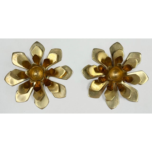 Vintage Brass Floral Candlestick Holders, a Pair For Sale - Image 4 of 6