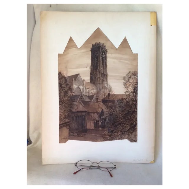 Drawing/Sketching Materials Vintage Illustration Art St Rumbold Flanders, Christmas Card Art, Signed For Sale - Image 7 of 7