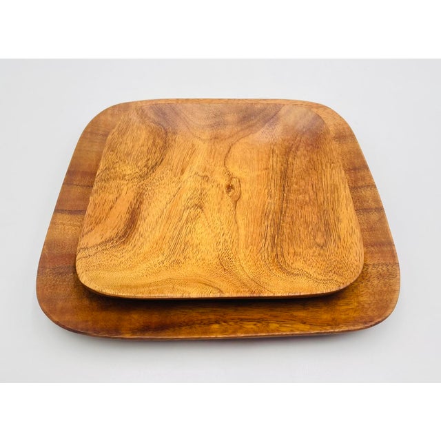 1960s 1960s Signed Blair Hawaii Koa Wood Serving Trays, Handcrafted American Modern Pair For Sale - Image 5 of 16