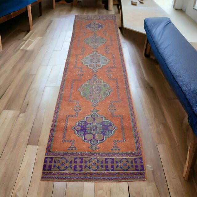 Hand-Knotted Turkish Oushak Runner Rug Hallway Decor - 2'11" X 11'8" For Sale - Image 4 of 12