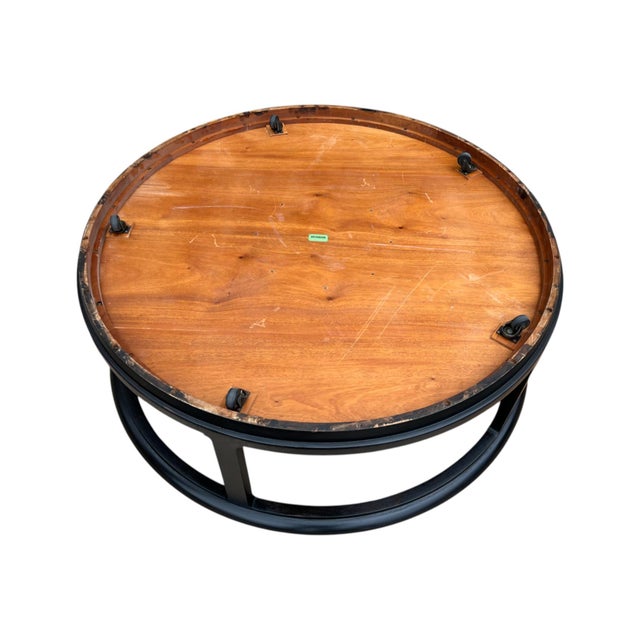 Ebony Dunbar Round Mahogany Coffee Table – Ebonized Finish, Glass Top, Casters For Sale - Image 8 of 16