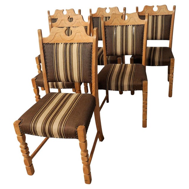 Danish Brutalist Oak Dining Chairs in the style of Henning Kjaernulf, 1960s, Set of 6 For Sale - Image 10 of 10
