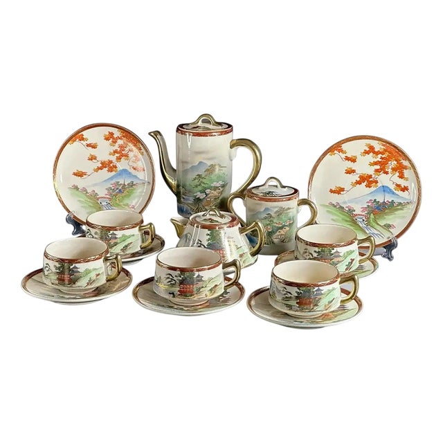 Hand-Painted Satsuma Tea Service from Sōkō China, 1920s, Set of 15 For Sale
