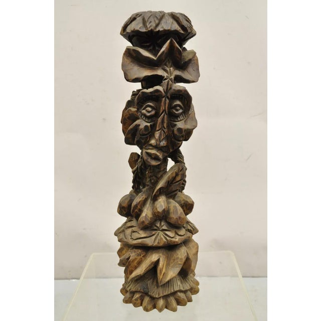 Late 20th Century Late 20th Century Primitive Carved Wood Figural Tiki Totem Kinetic Wobbly Balancing Art Sculpture For Sale - Image 5 of 11