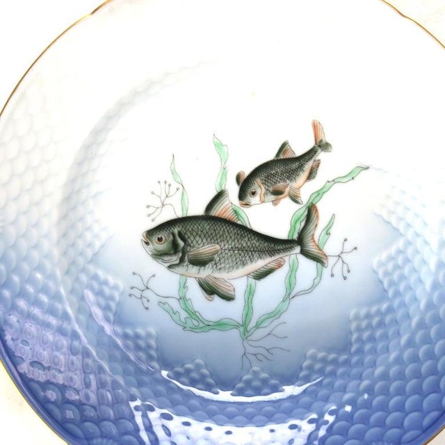 Set of 6 Antique Bing & Grondahl Porcelain Plates With Fish Pattern, Circa 1920 For Sale - Image 6 of 10
