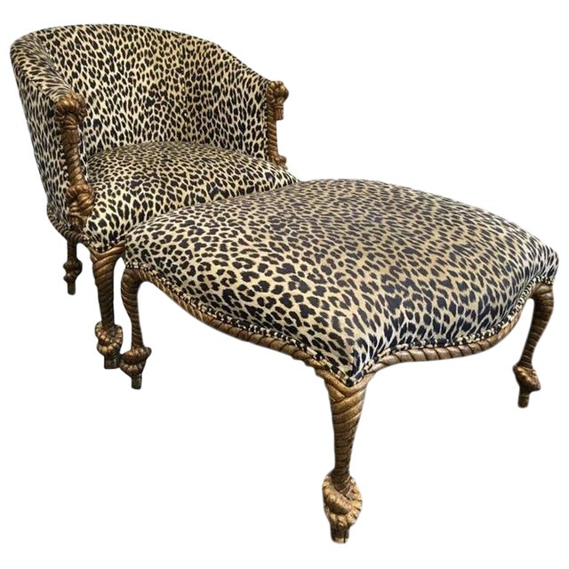 Napoleon III Style Gilded Leopard Print Rope and Tassel Chair and