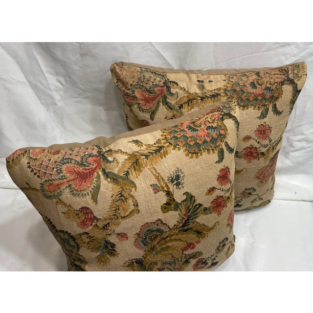 Pair of Pillow Covers Made With a Vintage Tree of Life Floral Linen Print Fragment and Brown Ultra Sued on the back side,...