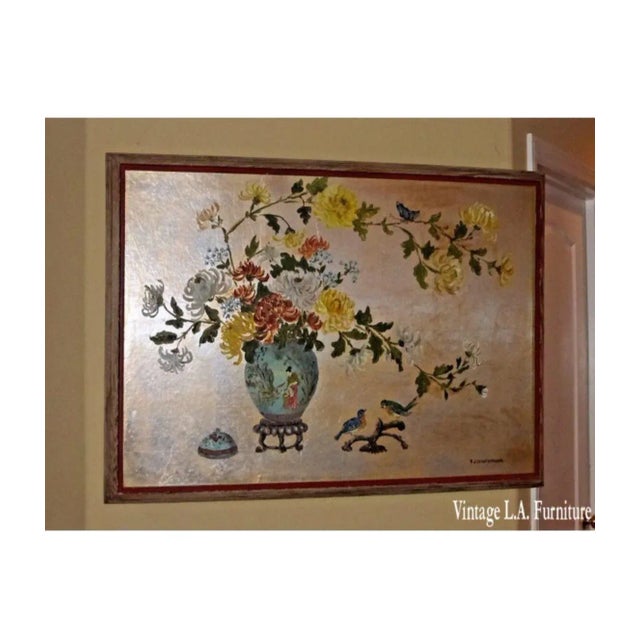Vintage Oriental Asian Silver Gilt Floral Picture Painting by r.j. Schellanbach For Sale - Image 11 of 11