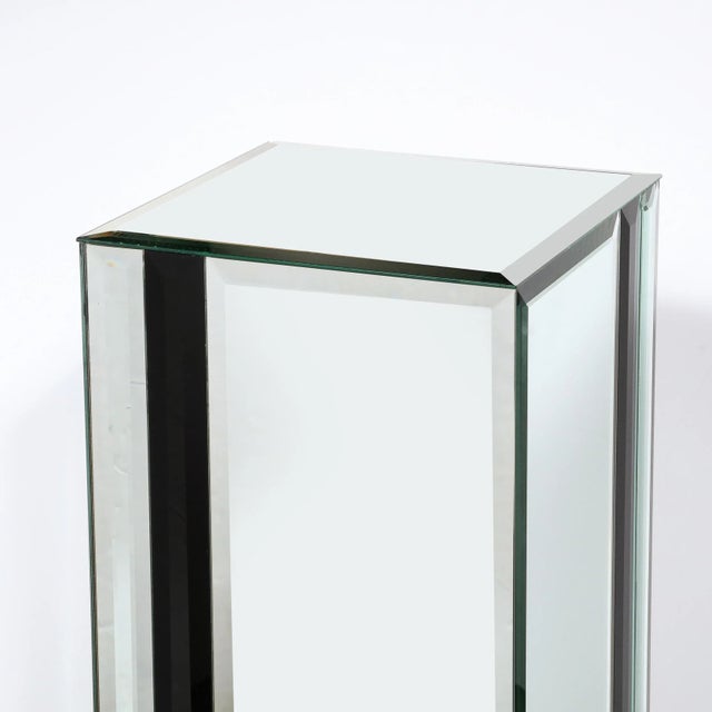 Mid-Century Modernist Mirrored Pedestal With Alternating Vitrolite Strips For Sale - Image 11 of 12