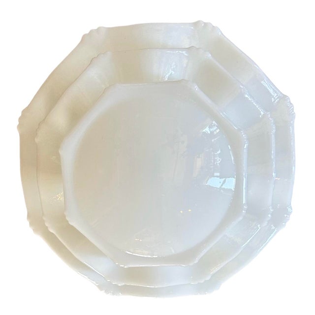 Mid-Century Modern White Art Deco Milk Glass Skyscraper Wedding Cake Flush Mount Ceiling Light Fixture For Sale - Image 3 of 4