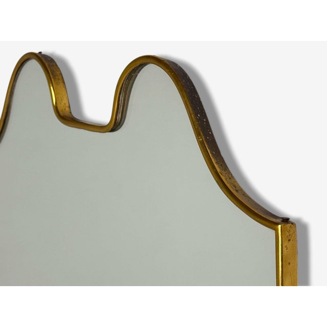 1950s Italian Modern, Brass, Glass, Shield Wall Mirror, Italy, 1950s For Sale - Image 5 of 8