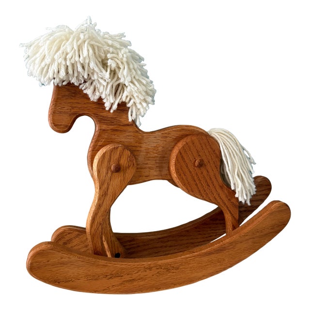 Vintage Wood Toy Rocking Horse Yarn Mane For Sale
