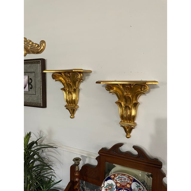 Vintage Italian 14.5" Neoclassical Giltwood Decorative Shelf Brackets - A Pair For Sale - Image 17 of 18
