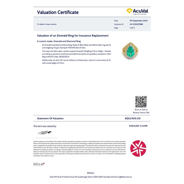 Gold Bespoke 18ct White & Yellow Gold Emerald & Diamond Dress Ring 6.68ct For Sale - Image 8 of 8