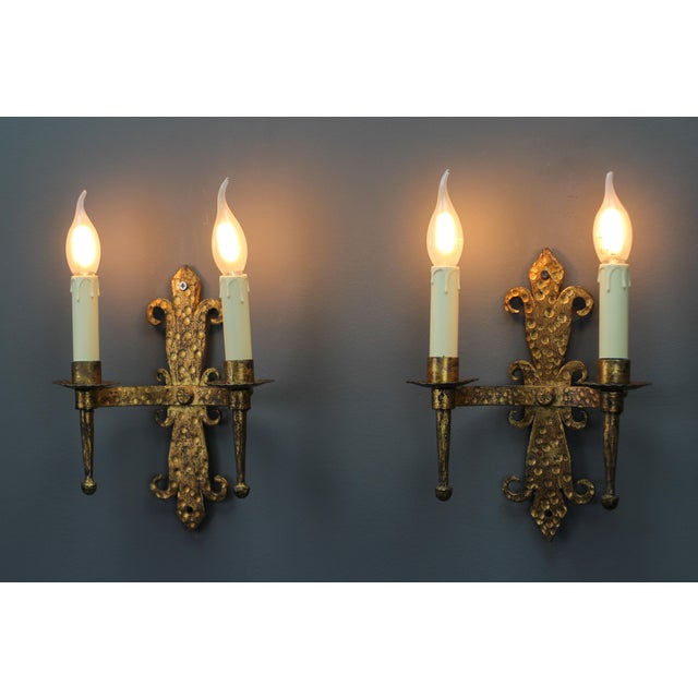 Late 19th Century French Gilt Wrought Iron Sconces, 1890s, Set of 2 For Sale - Image 6 of 18