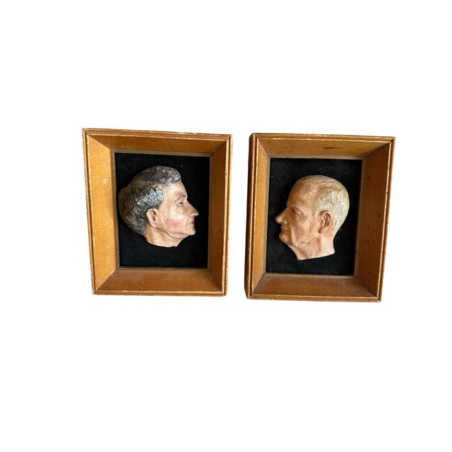 Plastic Vintage Hand-Made Hand Painted Profile Portrait Reliefs in Shadow Box Frames – Pair Sculptures For Sale - Image 7 of 8