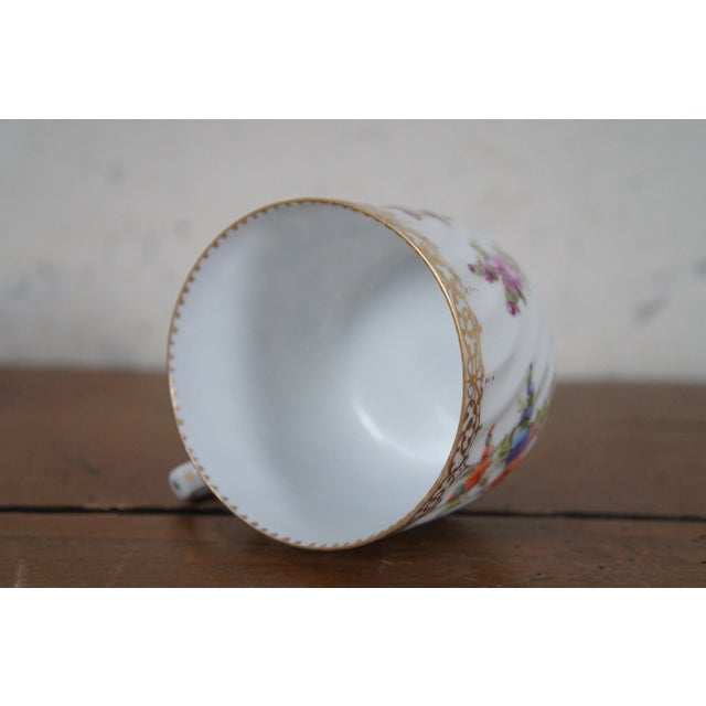 Ceramic Antique Dresden Blue Crown Polychrome Porcelain Demitasse Saucer Flowers Gilding For Sale - Image 7 of 12