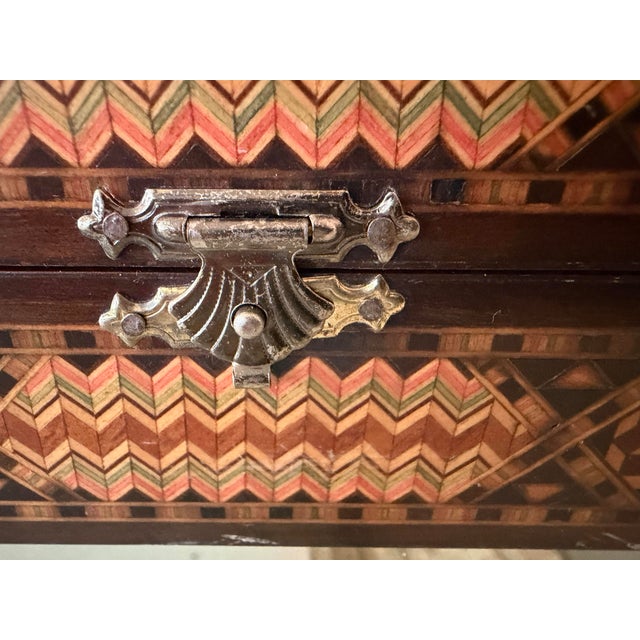 Burnt Umber Vintage Moroccan Inlaid Wood Backgammon Game Box For Sale - Image 8 of 12