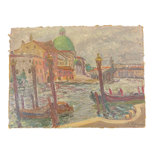 Impressionist Painting of Venice Santa Maria Oil on Cardboard 1910