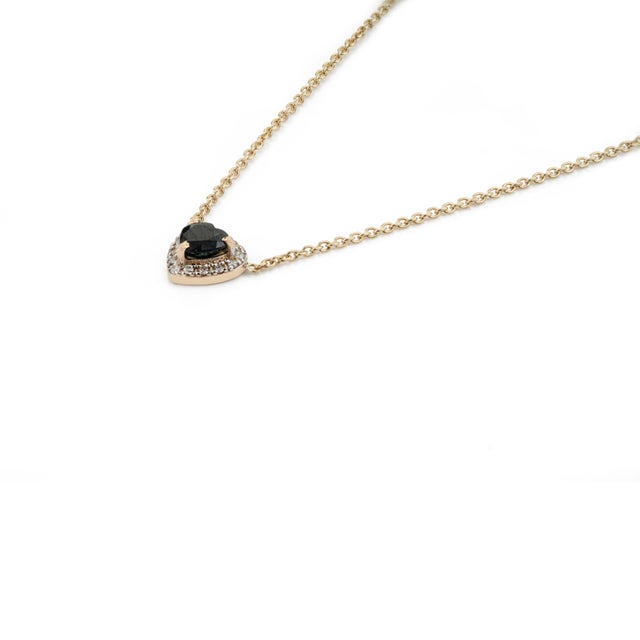 Modern 14k Yellow Gold Heart Blue Sapphire & Diamond Halo Pendant Necklace For Sale - Image 4 of 12