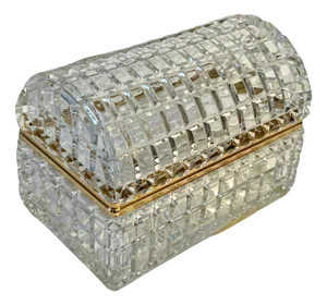 Cut Crystal Domed Lidded Box on Hinge With Brass Closure Details