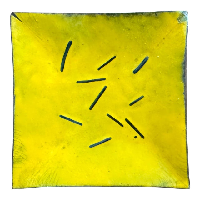 Mid 20th Century Yellow Enamel on Copper Mini Pin Tray For Sale