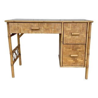 1970s Vintage Rattan Coastal Desk For Sale