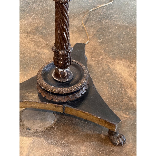 Wood 1950s Painted Floor Lamp With Tole-Style Shade and Carved Paw-Foot Base For Sale - Image 7 of 11