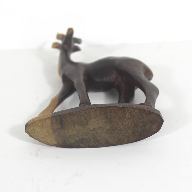 Mid Century Modern Carved Gazelle Exotic Wood Sculpture African Animal Figurine Reindeer For Sale - Image 9 of 10