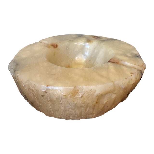 Late 20th Century Hand-Carved Italian Alabaster Ashtray or Sculptural Stone Bowl For Sale